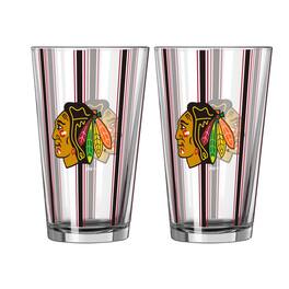 Logo Brands - Chicago Blackhawks Two-Piece 16oz. Striped Pint Glass Set - Multicolor