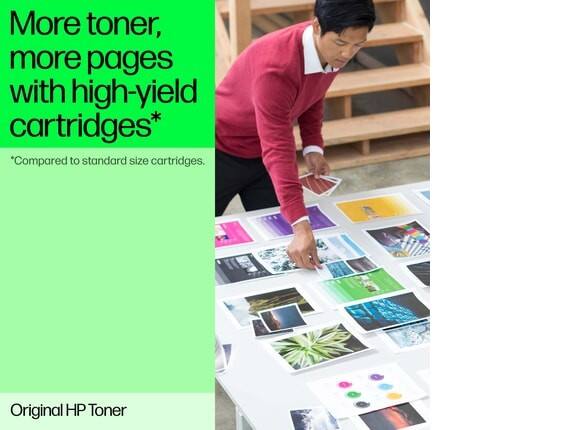 More toner, more pages with high-yield cartridges*  
*Compared to standard size cartridges.  

Original HP Toner