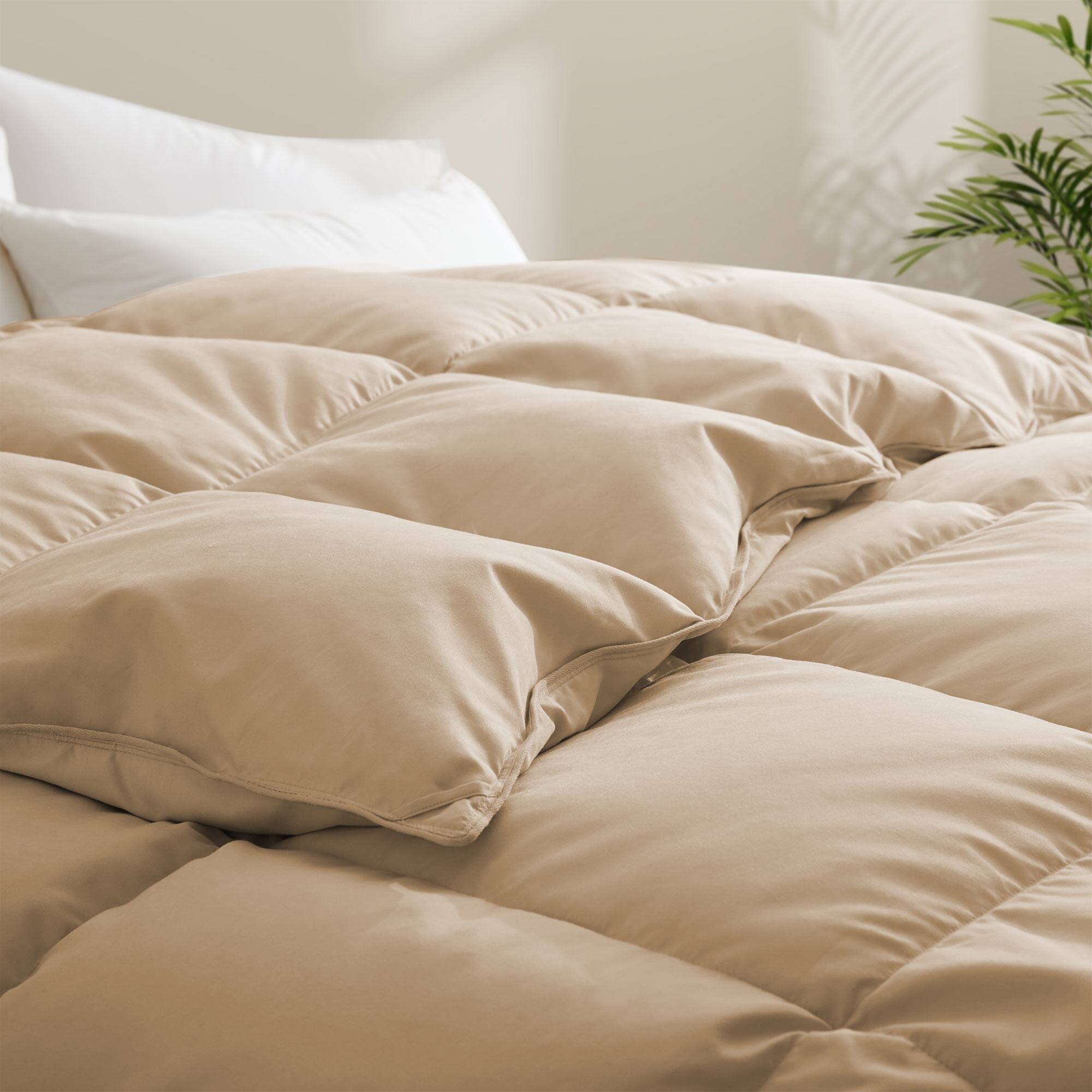 Left. Peace Nest - Peace Nest All-Season Medium Warmth White Goose Feather Down Fiber Comforter Duvet Insert, Ginger Root, King - Ginger Root.