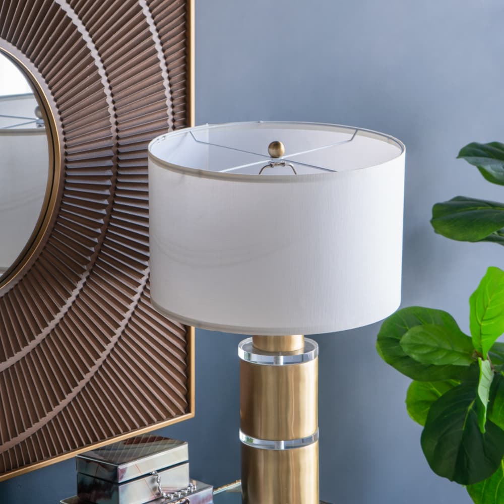 Alt View 6. Luckbyte - 15x25.5 Inch Gold White Cylinder Table Lamp With Drum Shade Assembly Required.