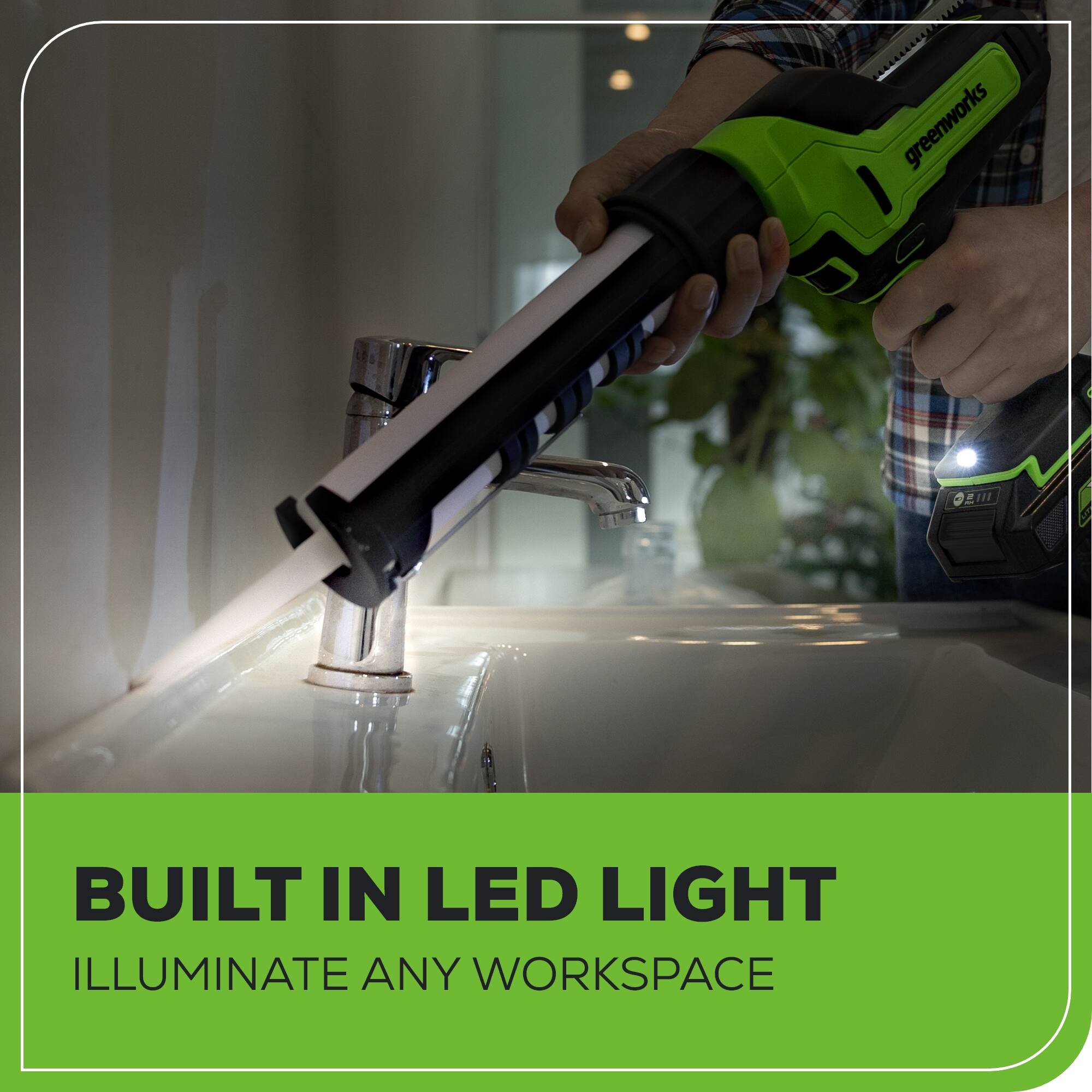 UA greenworks IZI BUILT IN LED LIGHT ILLUMINATE ANY WORKSPACE