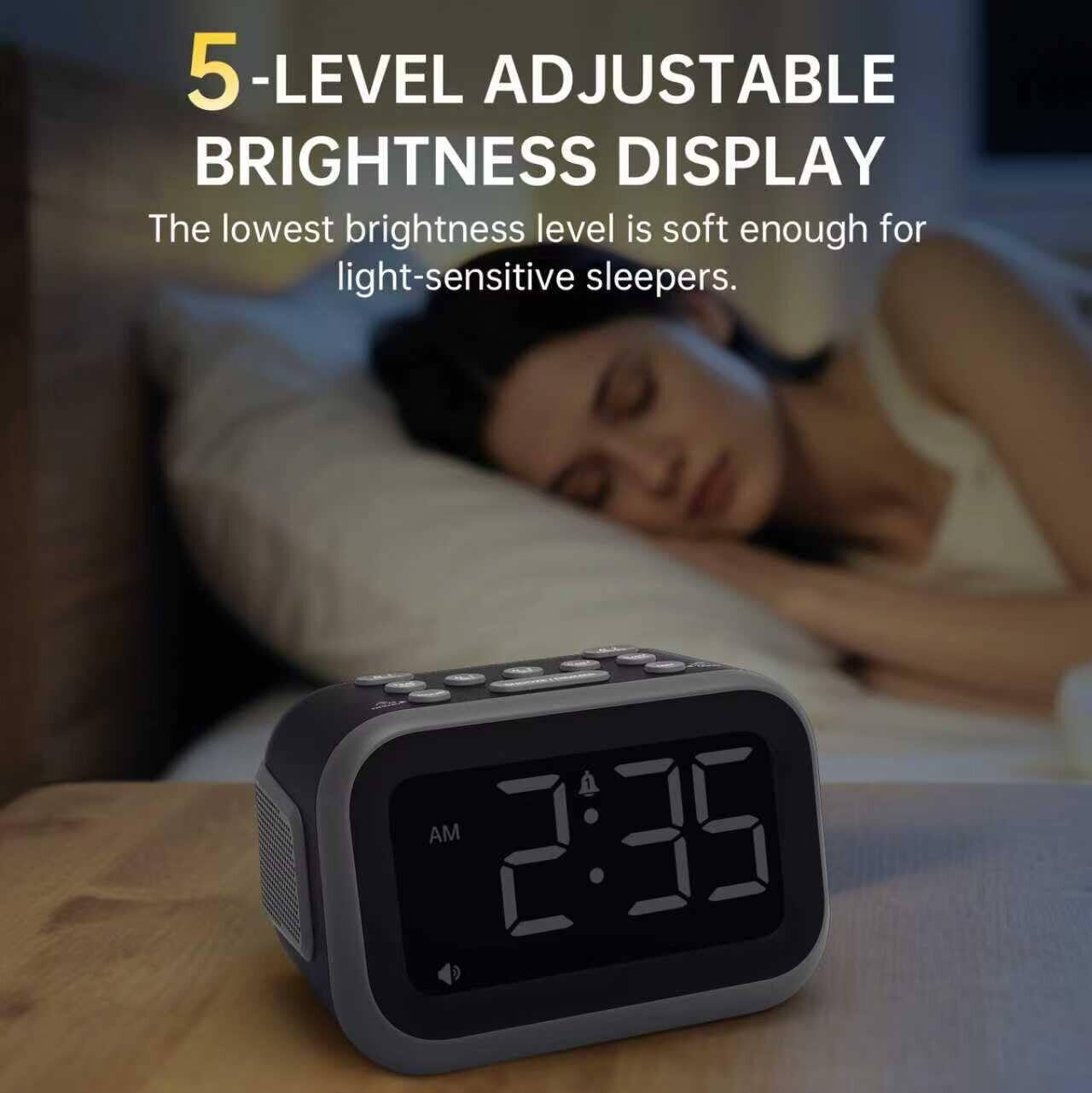 5-LEVEL ADJUSTABLE BRIGHTNESS DISPLAY  
The lowest brightness level is soft enough for light-sensitive sleepers.  

AM 2:35