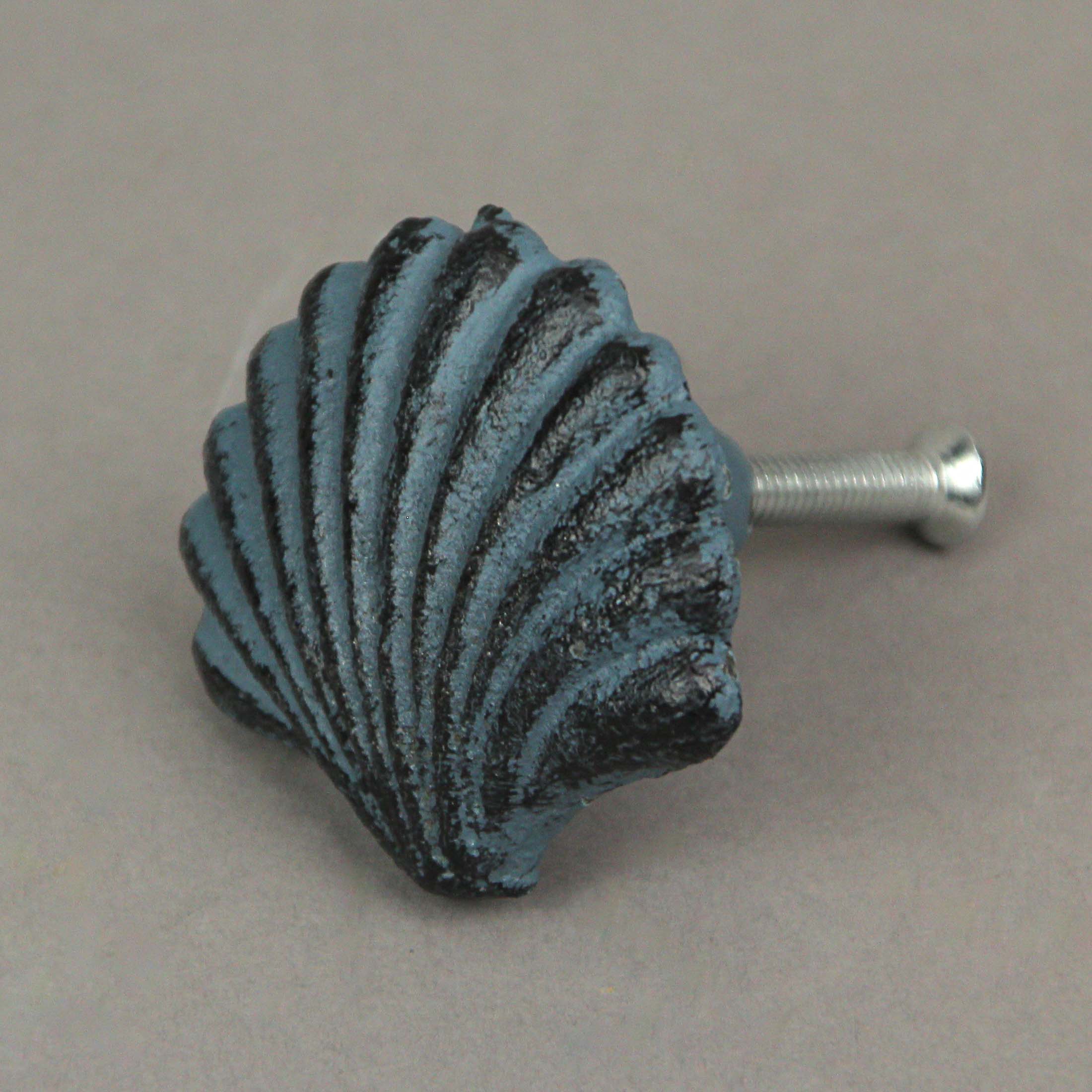 Alt View 5. Zeckos - Set of 6 Blue Cast Iron Scallop Sea Shell Drawer Pulls Nautical Cabinet Knobs - Light Blue.
