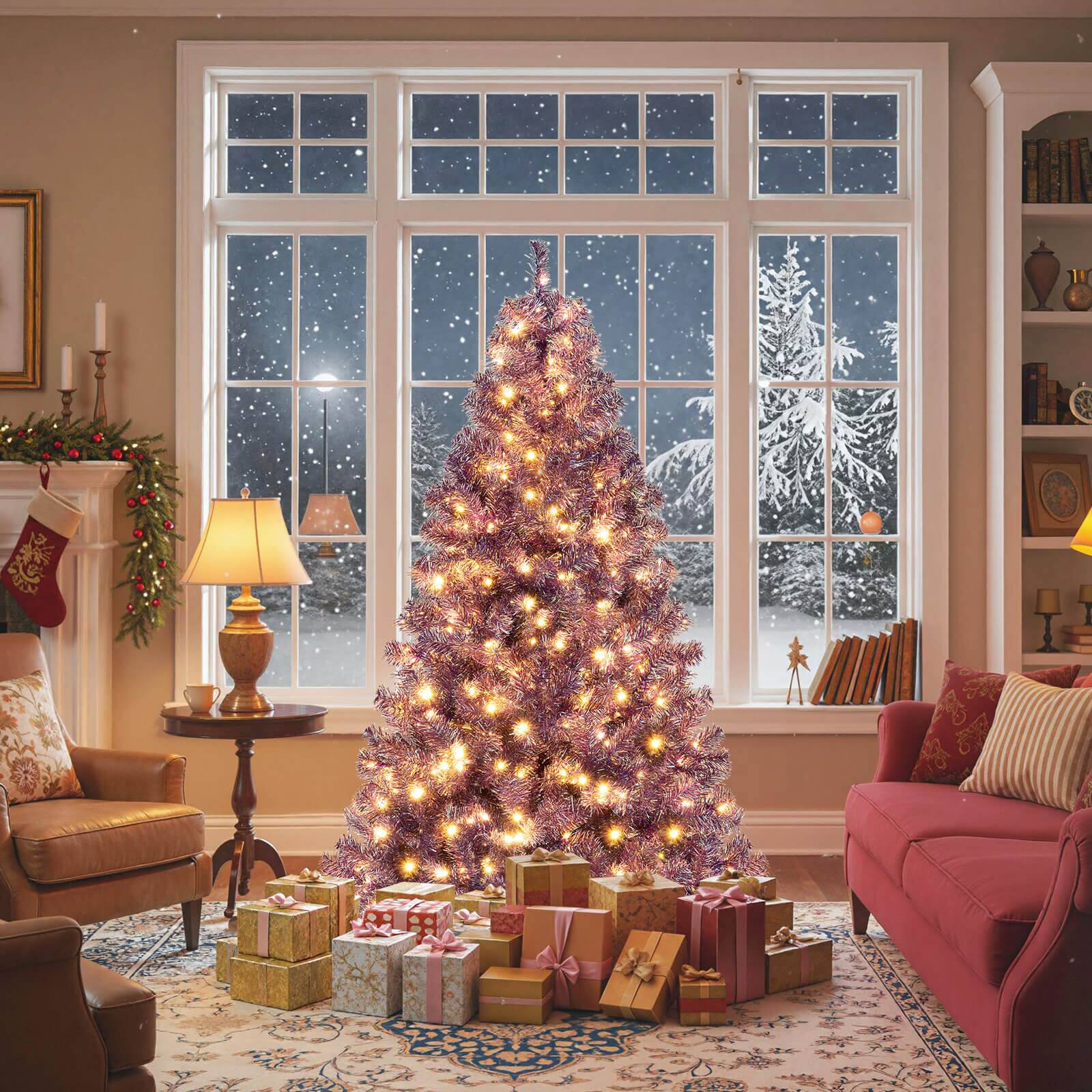 Alt View 1. Costway - Costway 6 FT Artificial Xmas Tree with 688 Branch Tips, 250 Warm White LED Lights 8 Modes Deep Purple - Deep Purple.