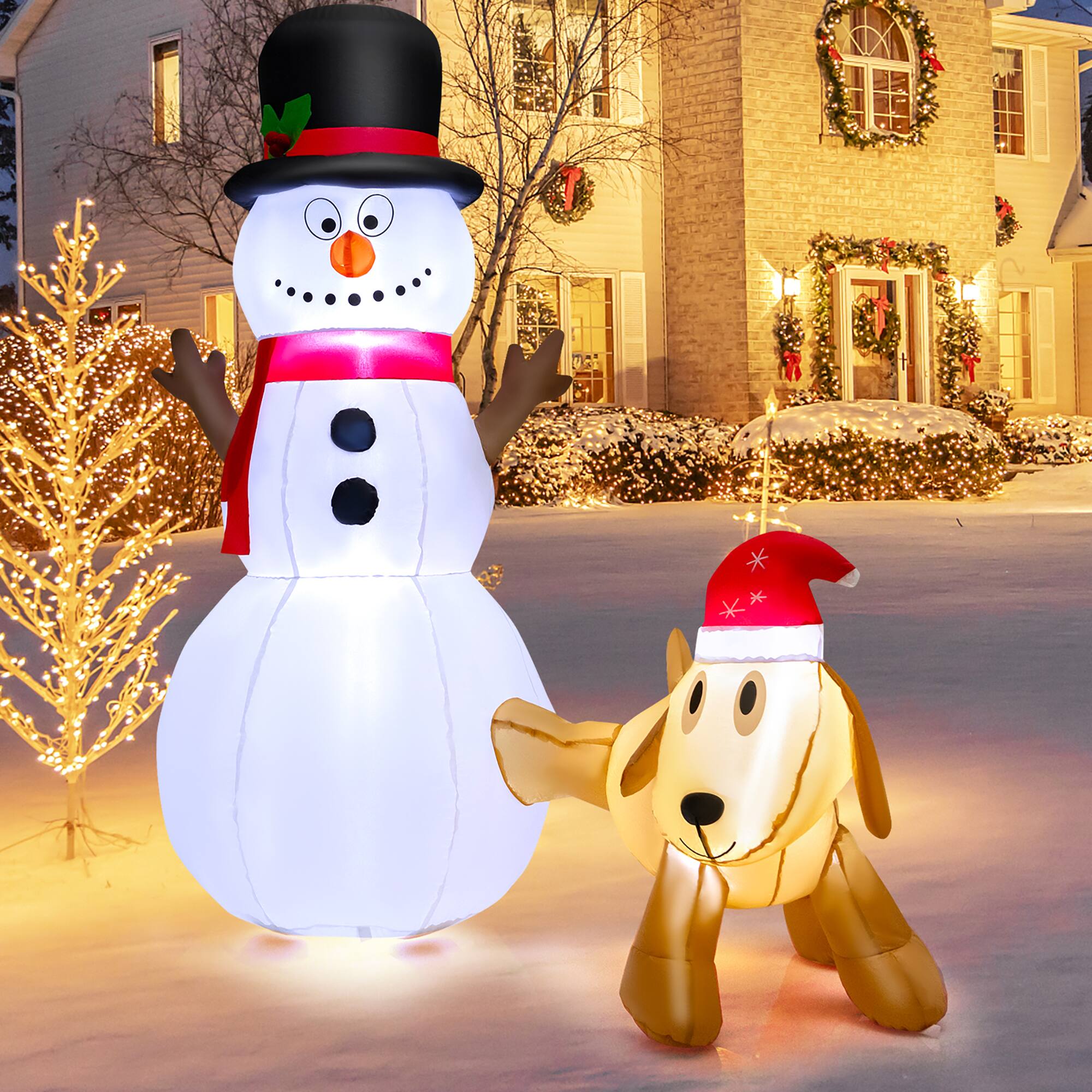Alt View 11. Costway - 6 FT Tall Inflatable Snowman and Dog Set Christmas Decoration w/ LED Lights - Multicolor.
