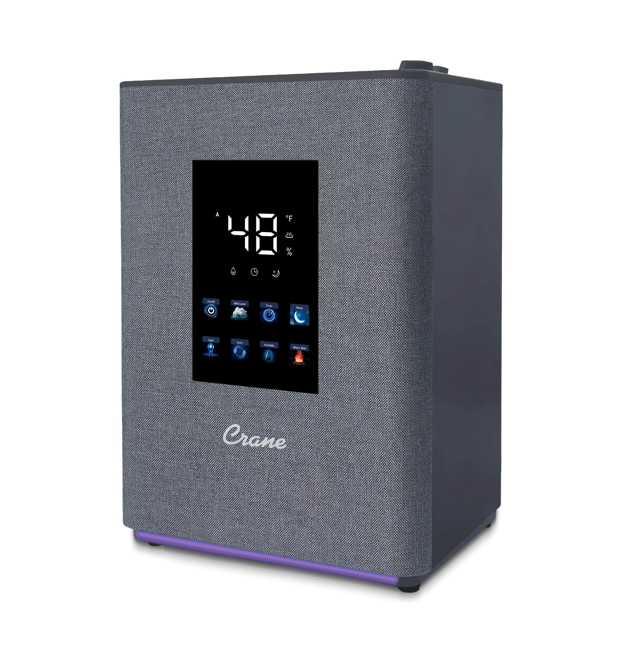 Front. CRANE - Top Fill Warm & Cool Mist Humidifier, 1.2 Gallon Tank, Digital Humidistat & Touchscreen, With Remote - Gray.