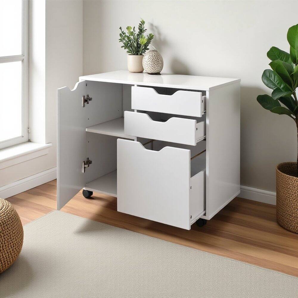 Alt View 5. FurniFact - Composite Wood Home Office Floor Cabinet with Filing Drawer - White.