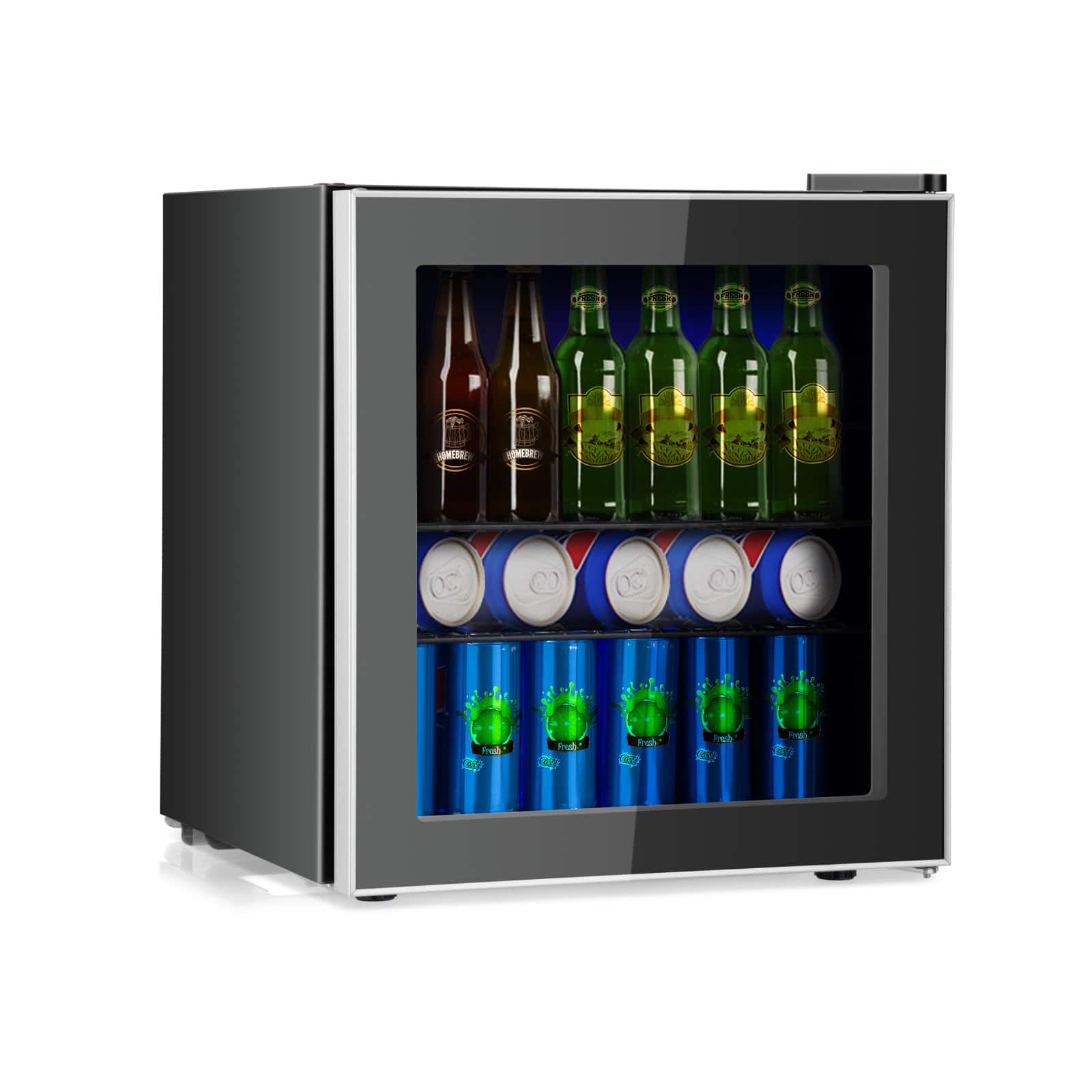Sugift - 60 Can Beverage Mini  Refrigerator with Glass Door - Black