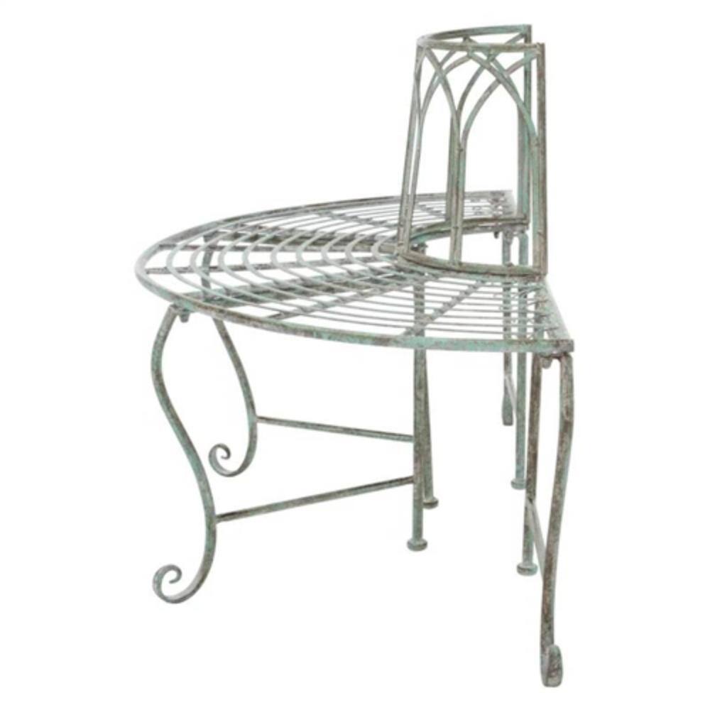 Left. Hivvago - Half-Circle Outdoor Patio Garden Wrought Iron Tree Bench - Green.