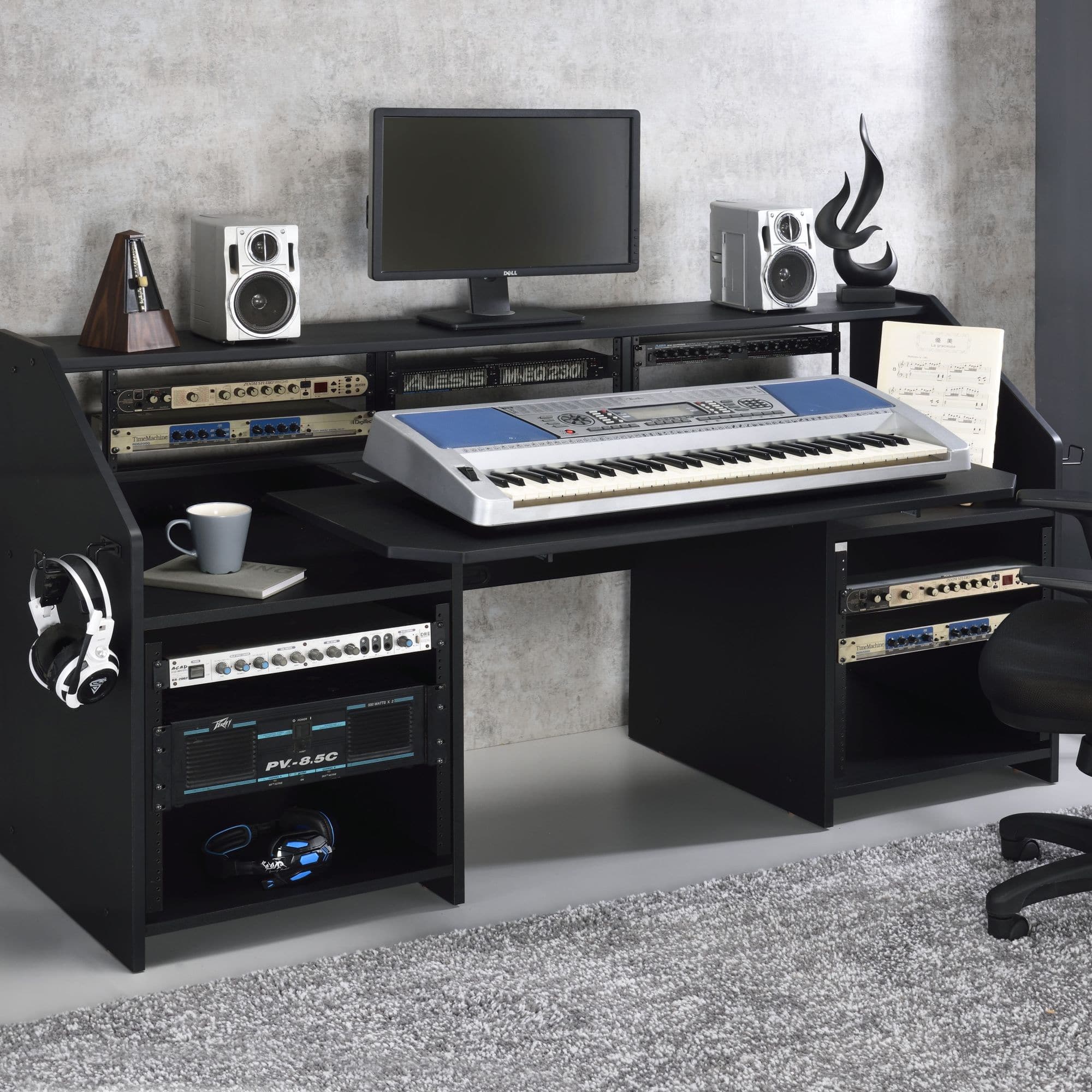 GOODSILO - Professional Music Studio Desk with Storage Shelves and Cable Management for Musicians and Composers - Black
