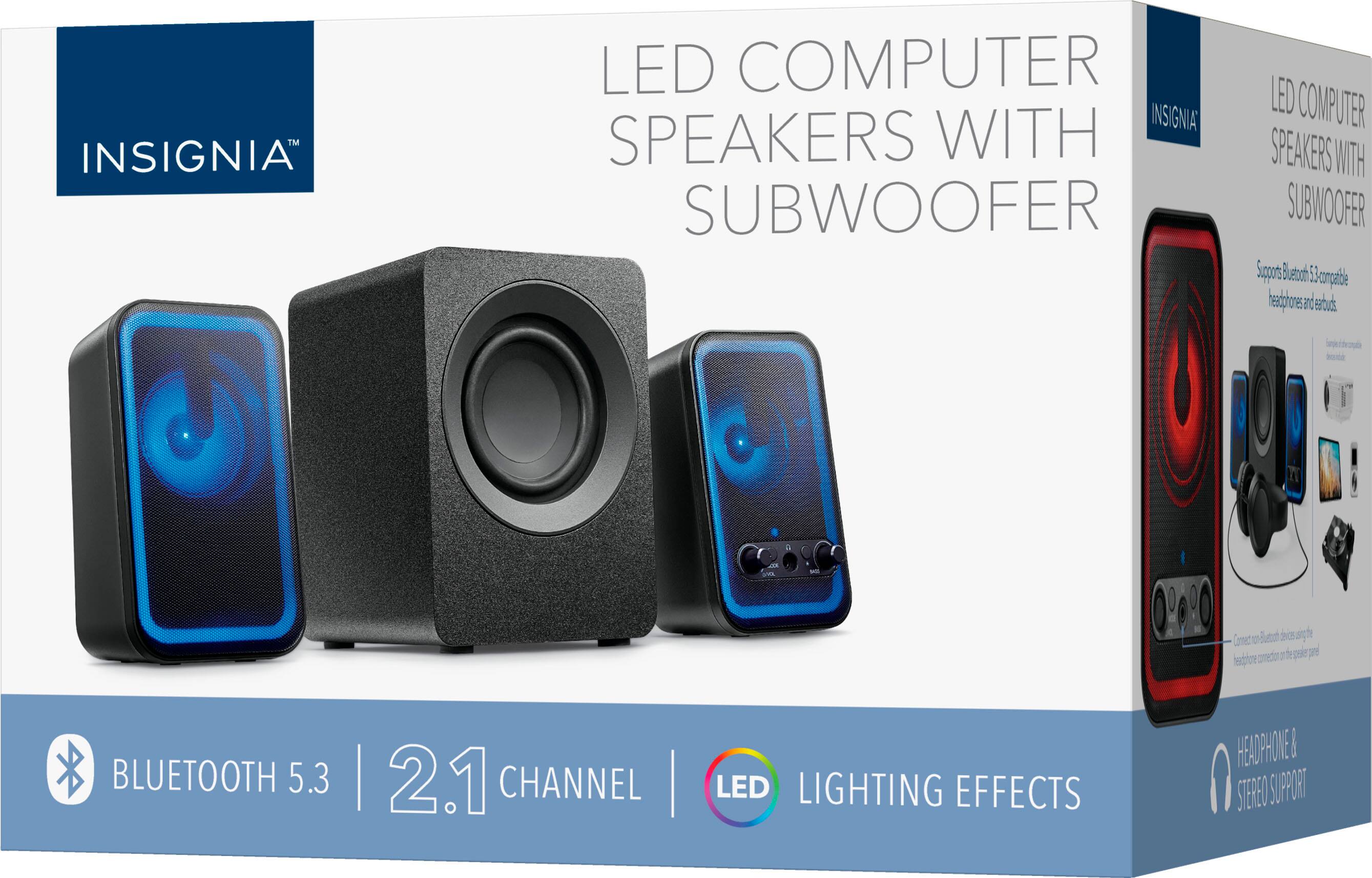 INSIGNIA LED COMPUTER SPEAKERS WITH SUBWOOFER  
BLUETOOTH 5.3 | 2.1 CHANNEL | LED LIGHTING EFFECTS