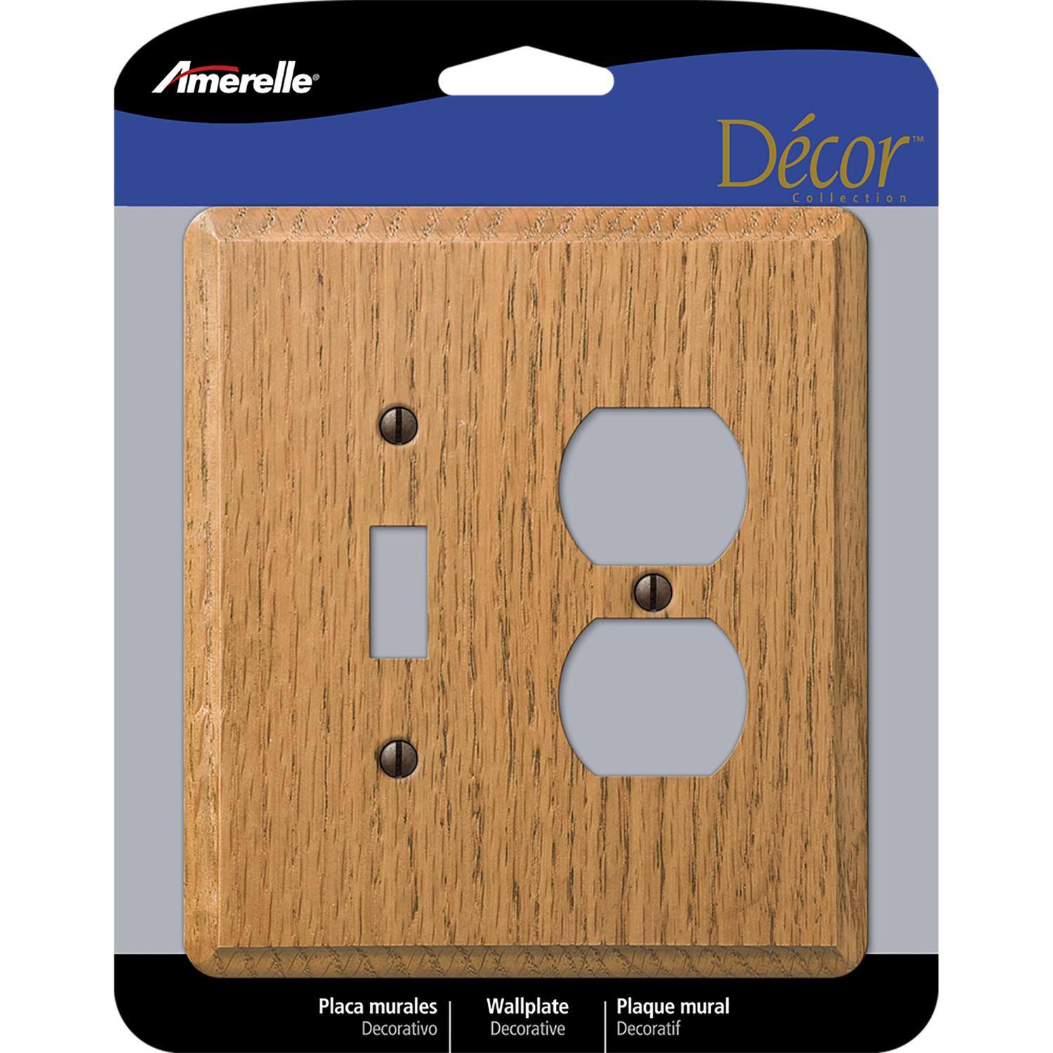 AMERELLE - Contemporary Light 2 gang Oak Wood Duplex/Toggle Wall Plate 1 pk - Brown