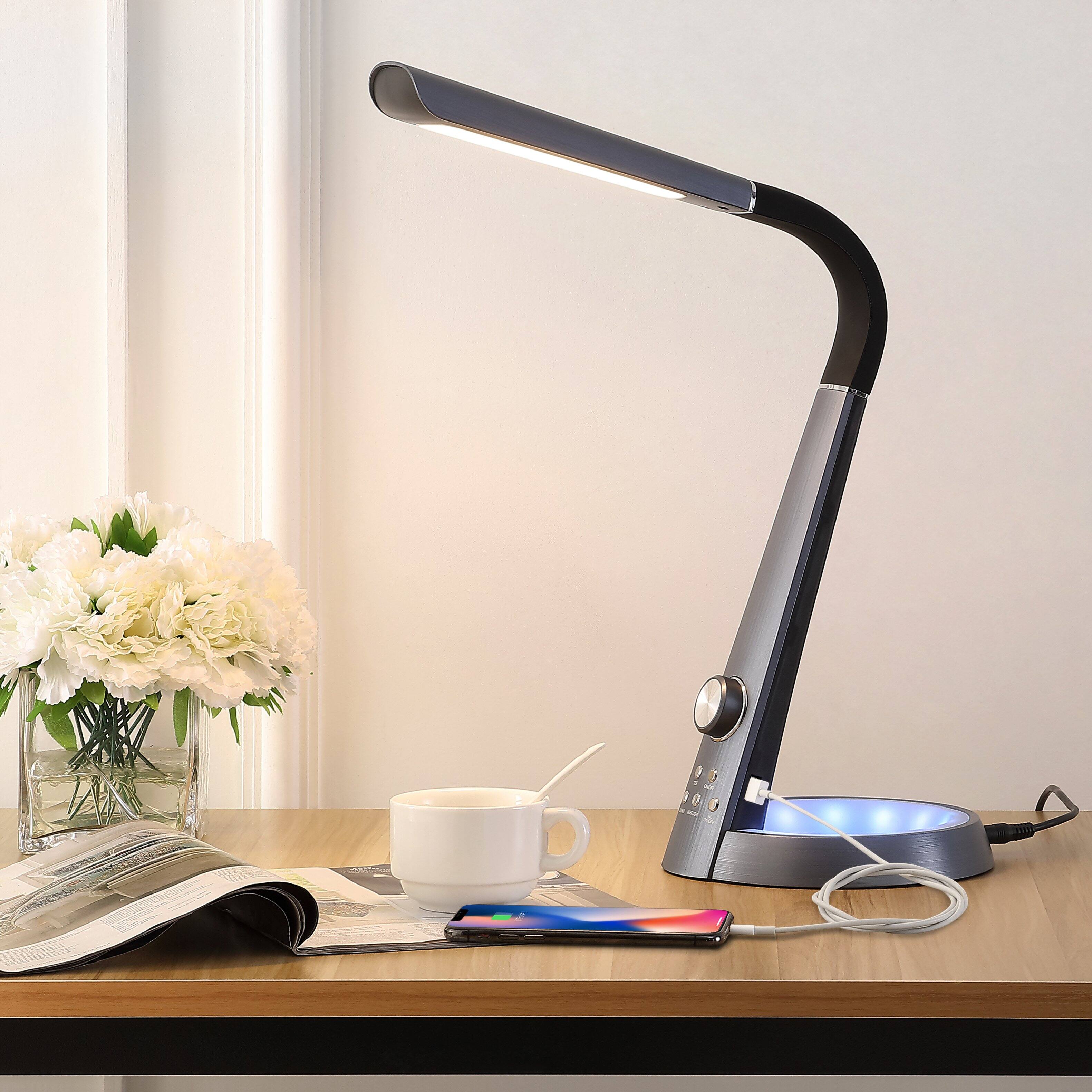 Alt View 1. Jonathan Y - Milton 19" Aluminum Contemporary Minimalist Adjustable Head Dimmable USB Charging LED Task Lamp, Black - Black.