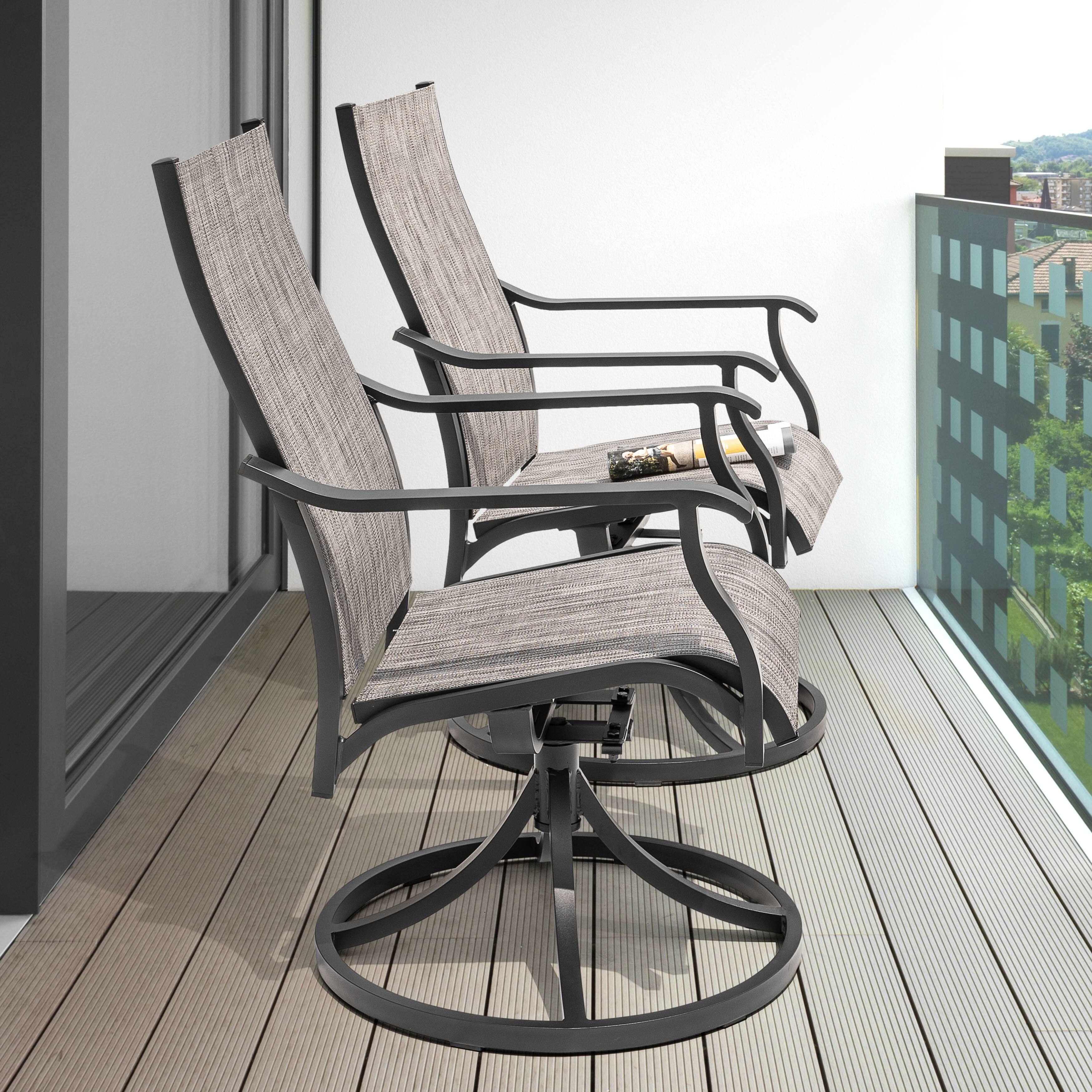 Left. Nuu Garden - Patio 2-Piece Swivel Dining Chairs, Breathable Textilene and Aluminum Frame - Brown and Black.