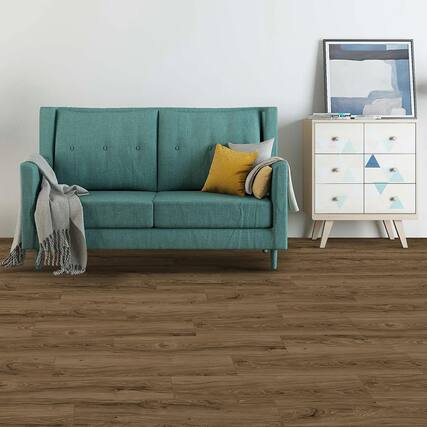 Front. Dotfloor - 48"x7.2" SPC Composite Flooring; 12 Planks/Box (28.68 sq. ft/Box); 5mm Thick with 1mm IXPE Backing; 12 mil Wear Layer - Golden Oak.