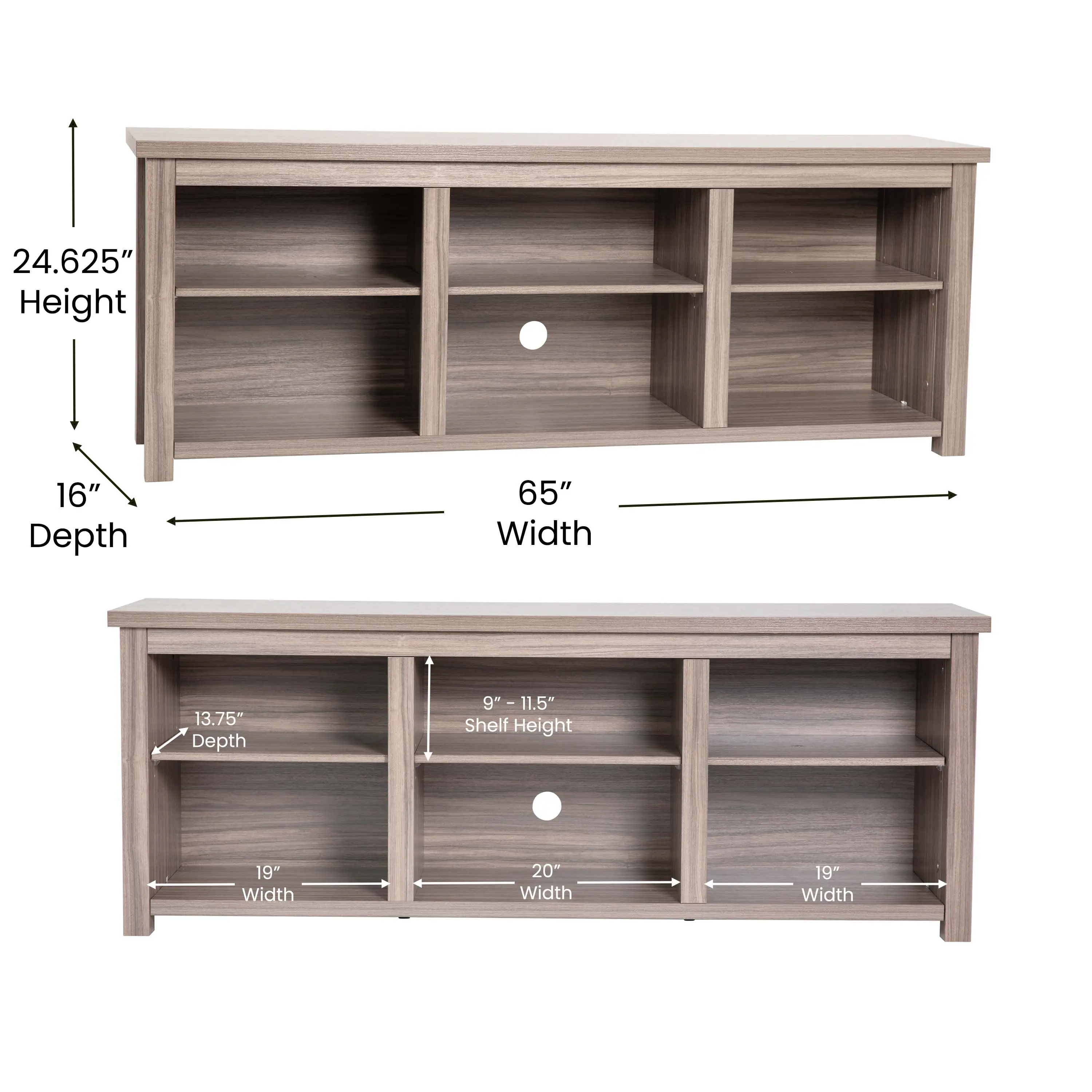 Alt View 12. Alamont Home - Kilead Farmhouse TV Stand for up to 80" TVs - 65" Engineered Wood Framed Media Console with Open Storage - Gray Wash Oak.
