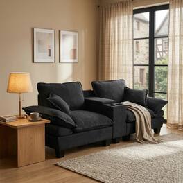 Anysun - Modular Cloud Couch,Shape Sailboat 2 seat-Sofa with Cup Holders & Storage, USB Port, 2 Pillows, Chenille for Apartment - Black
