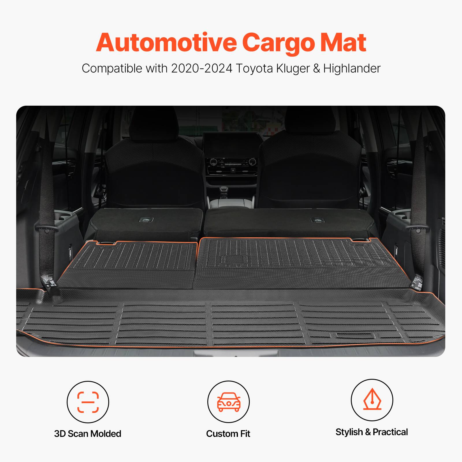 Automotive Cargo Mat  
Compatible with 2020-2024 Toyota Kluger & Highlander  

3D Scan Molded  
Custom Fit  
Stylish & Practical