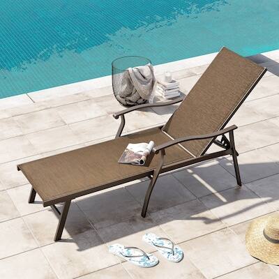 Alt View 4. Crestlive Products - Crestlive Products Brown Aluminum Frame Stationary Chaise Lounge Chair Brown Textilene Sling Seat - Brown.