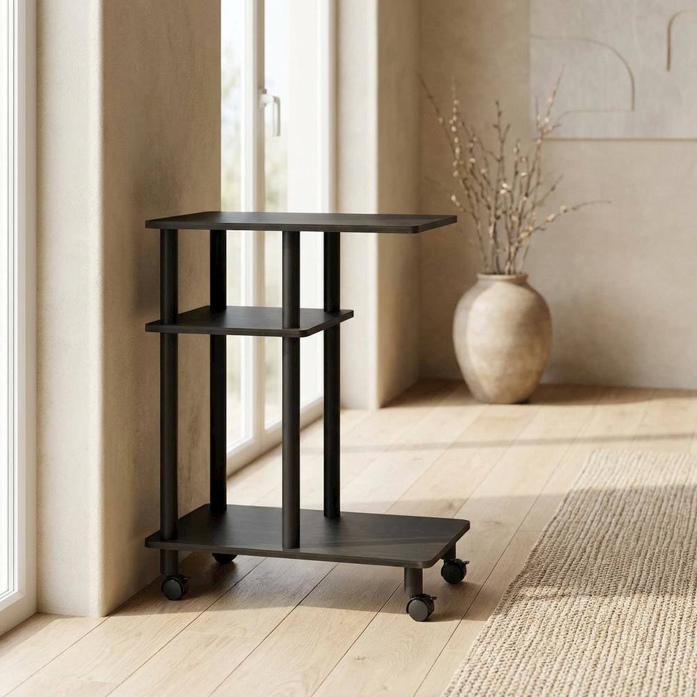 Angle. FurniFact - FurniFact U-Shape Sofa Side Table, Rolling Casters - Espresso - Espresso/Black.