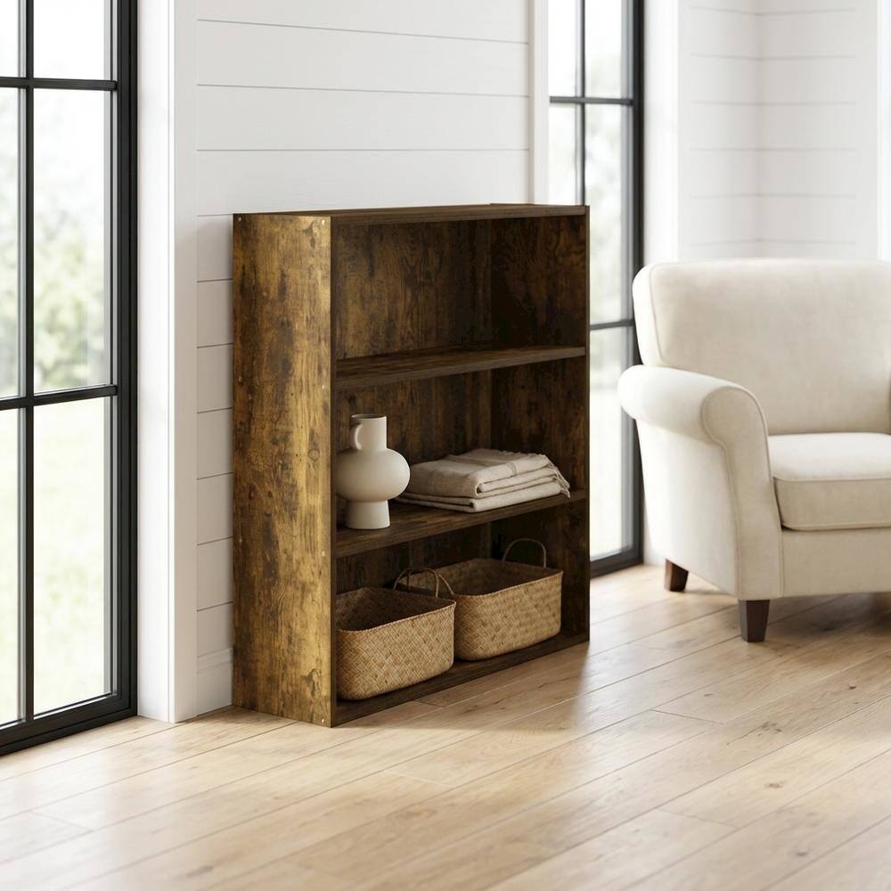 Angle. FurniFact - Amber Pine 3-Tier Open Shelf Bookcase with Modern Design - Amber Pine.