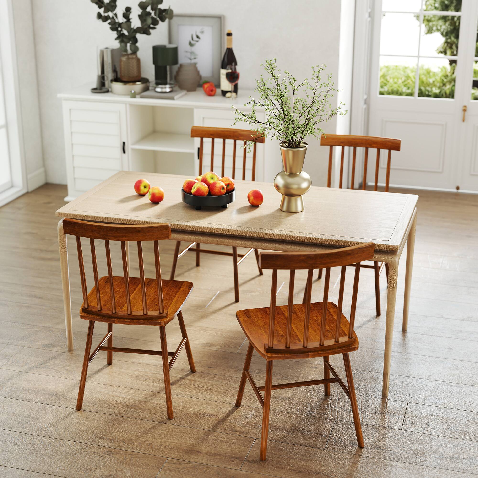 Alt View 8. Homcom - Windsor Dining Chairs Set of 2, Farmhouse Wooden Kitchen Chairs with Spindle Backrest for Dining Room, Living Room - Light Brown.