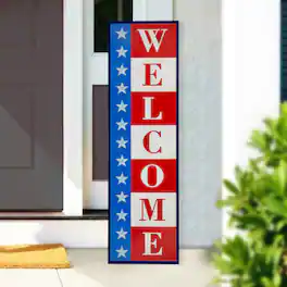 Northlight - Americana "Welcome" Metal Porch Board Sign Decoration - 40" - Red