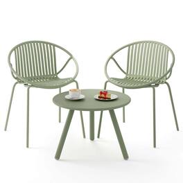 Costway - 3 Pieces Bistro Set All Weather PP Patio Conversation Set with Round Coffee table - Green
