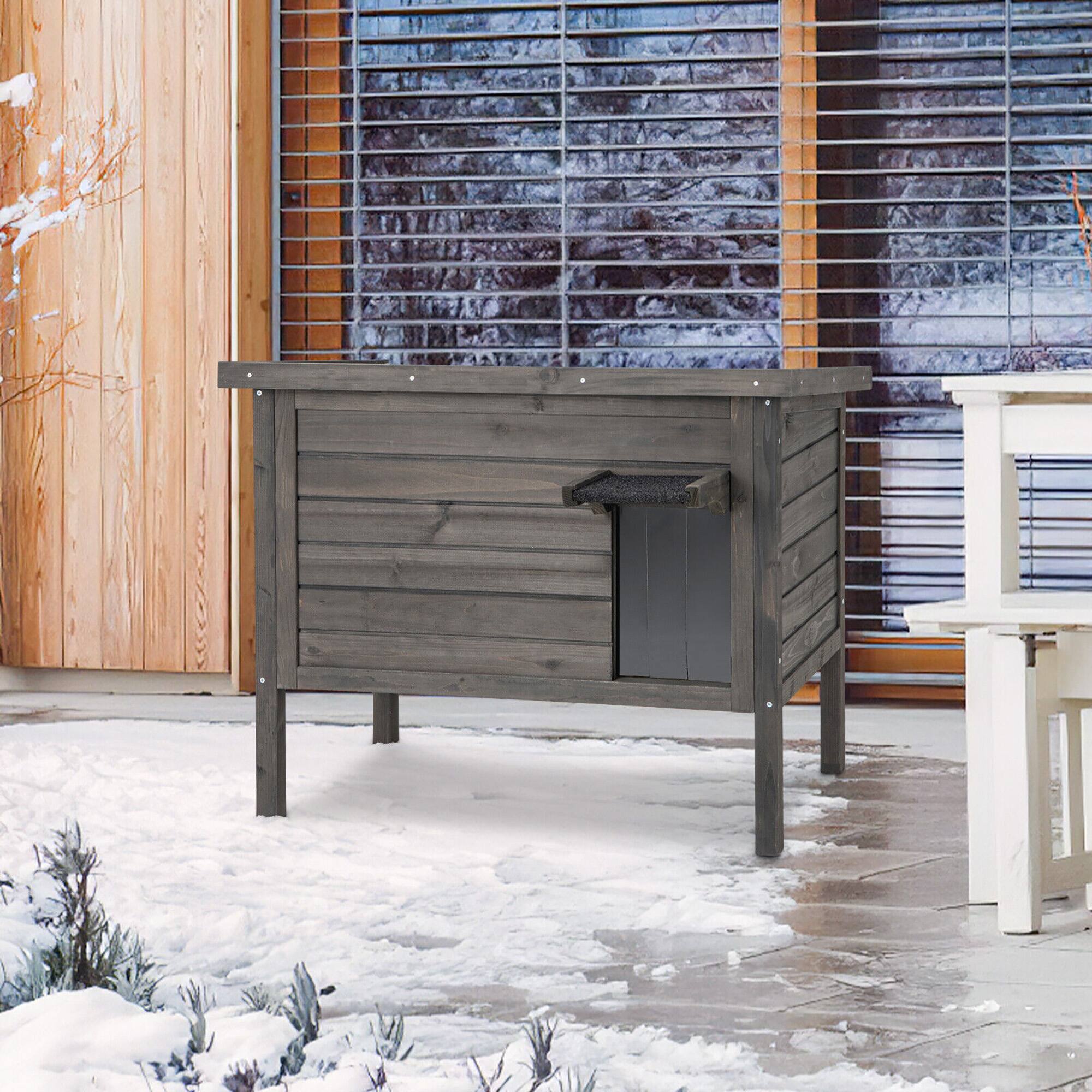 Alt View 3. Gymax - Gymax Insulated Wooden Cat House w/ All-Round Foam Insulated Double Room Outdoor.