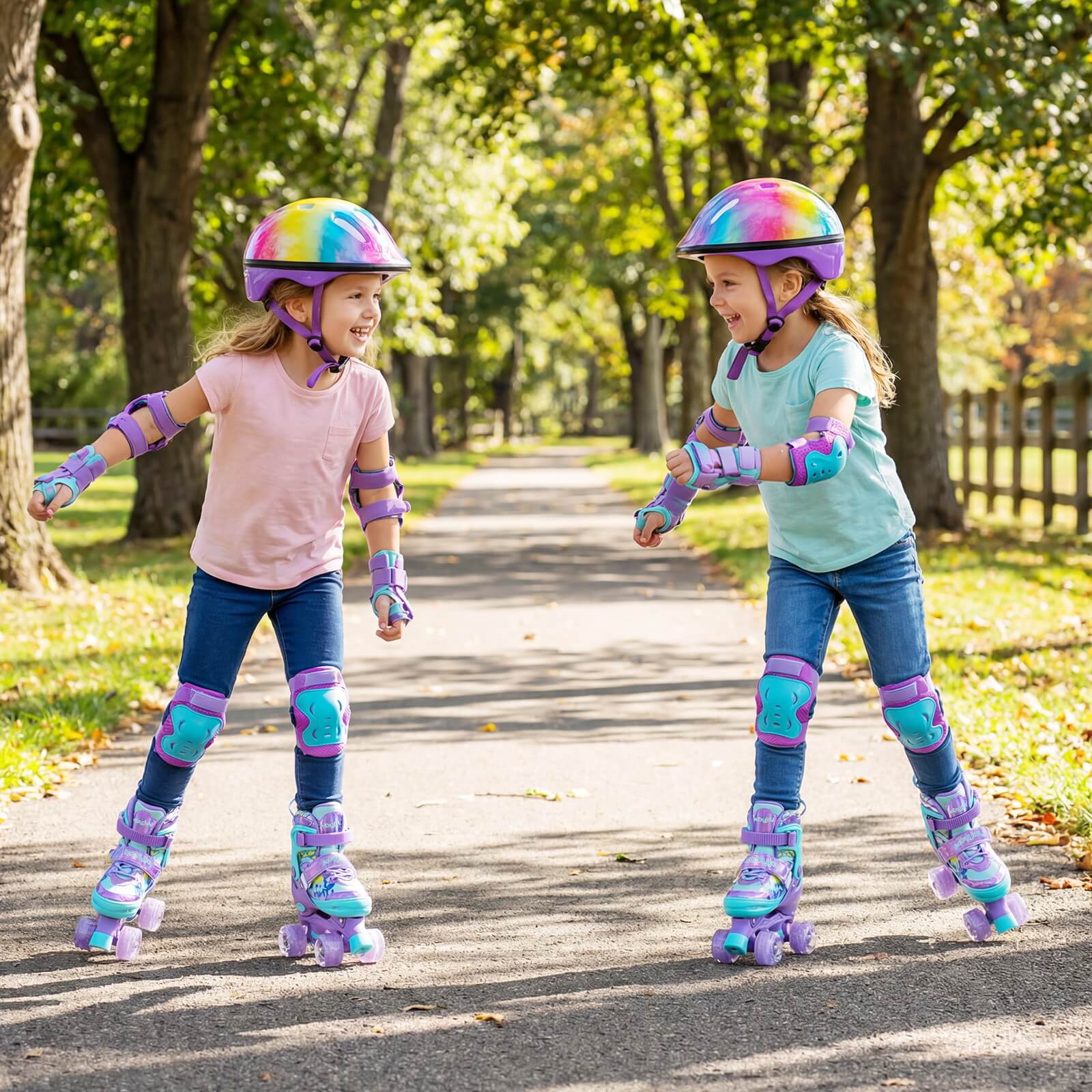 Alt View 1. Costway - Costway 4 Sizes Adjustable Quad Skates with Light-up Wheels&Safety Protection for Beginners 10C-13C - Purple.