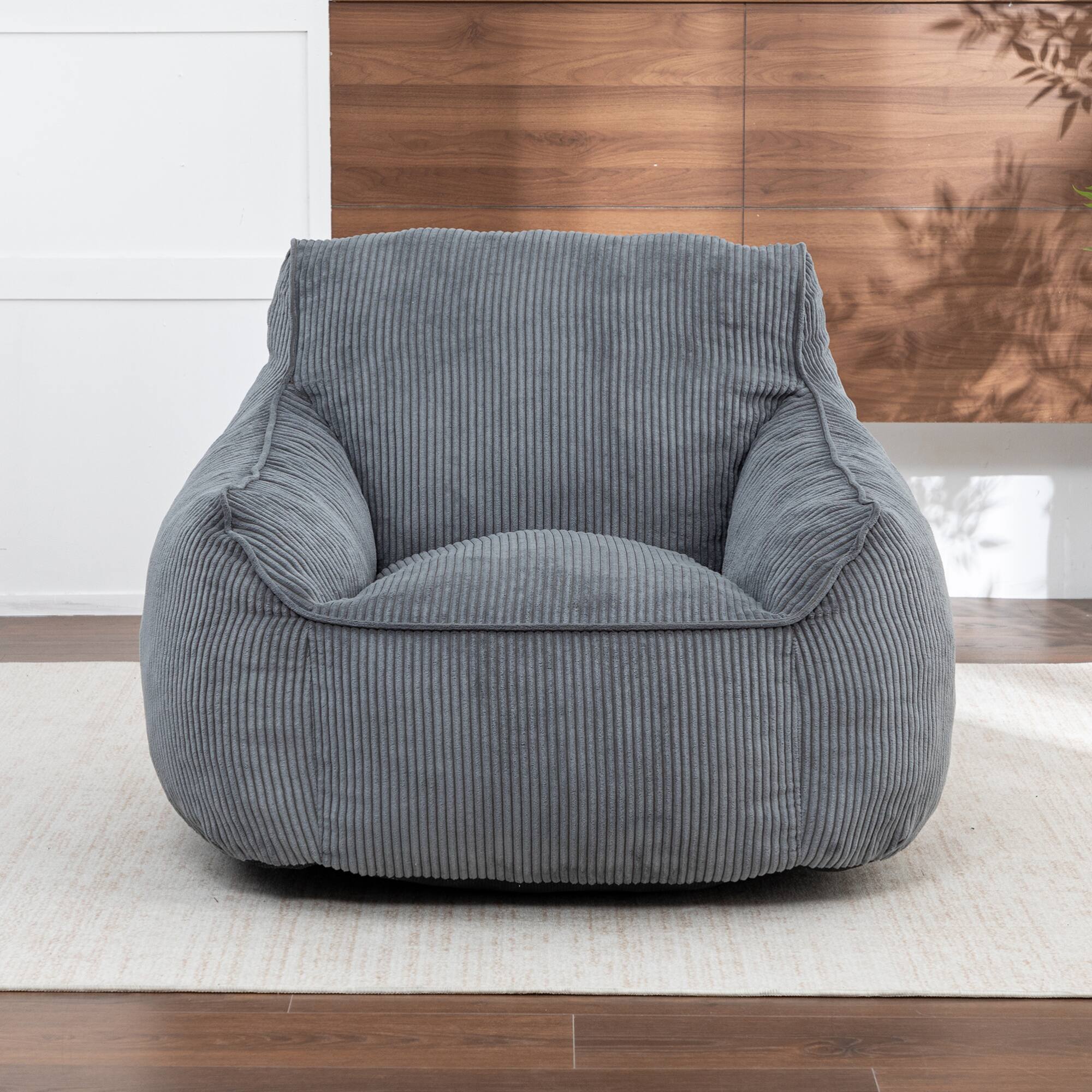 Back. GOODSILO - Large Corduroy Bean Bag Sofa Chair with Armrests and Included Filler for Living Room and Bedroom - Dark Gray.