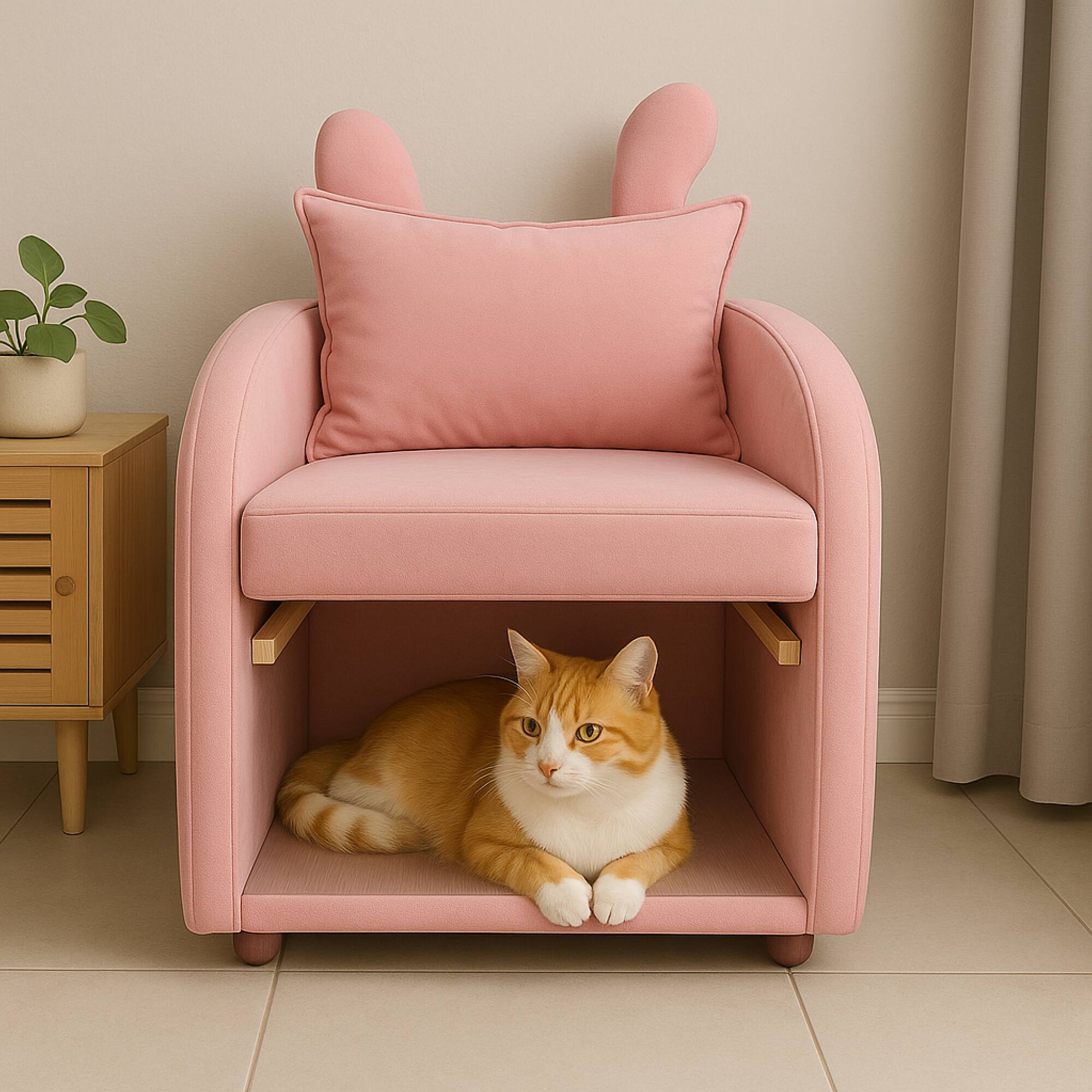Alt View 9. GOODSILO - Pet-Friendly Bunny-Ear Armchair with Hidden Pet Compartment and Scratch-Resistant Upholstery for Cats and Small Dogs - Pink.