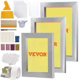 VEVOR - Screen Printing Kit, 3 PCS Aluminum Silk Screen Printing Frames, 5 Glitters and Screen Printing Squeegees - Silver