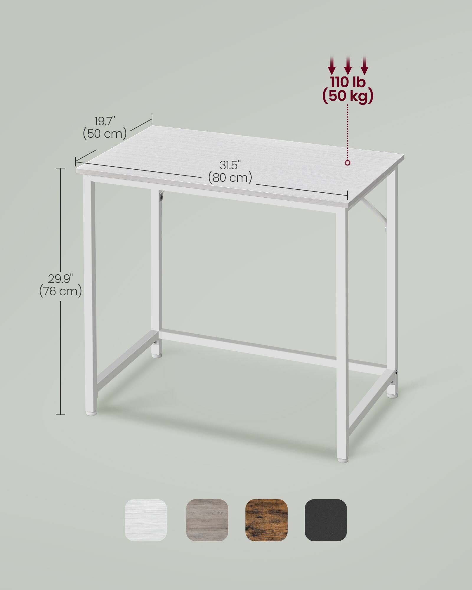 19.7" (50 cm)  
110 lb (50 kg)  
31.5" (80 cm)  
29.9" (76 cm)