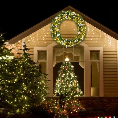 Alt View 6. Winado - 48in Pre-lit Artificial Christmas Wreath Outdoor with LED Lights for Holiday Decoration - Light Green.