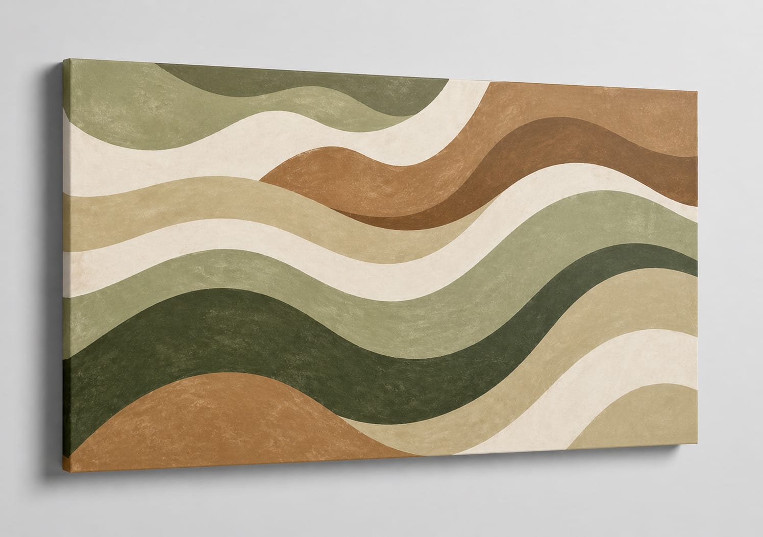 FC Design - Large Canvas 24x36" Wavy Stripe Retro Green Brown Abstract Art Painting Home Wall Décor - MultiColor