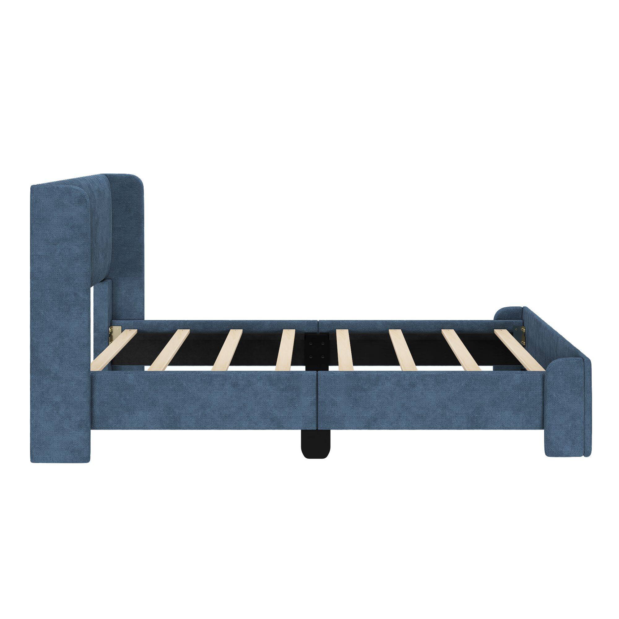 Alt View 3. Plank+Beam - Upholstered Bed with Rectangular Headboard (Twin), Blue - Blue.