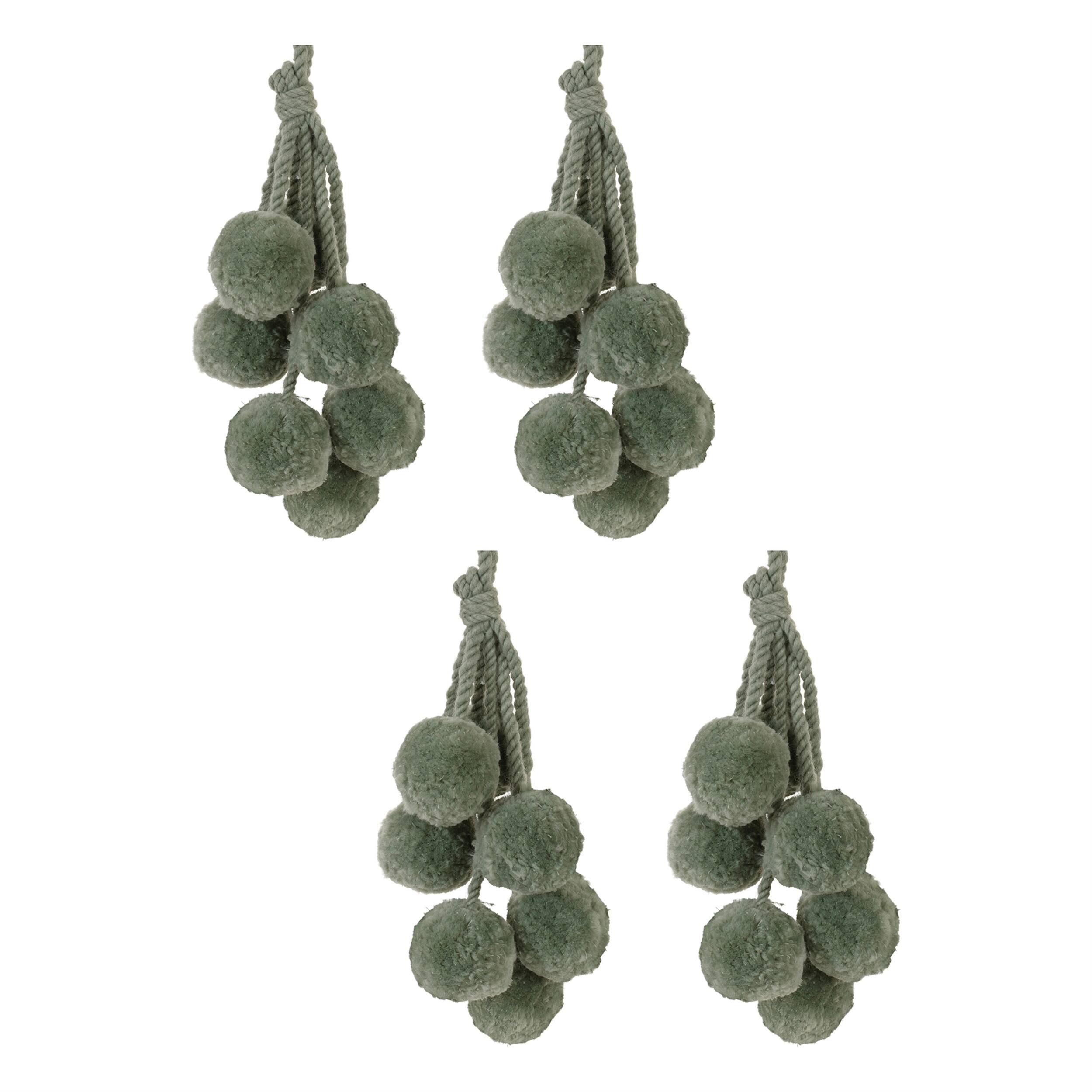 Angle. BreeBe - Sage Green Pom Pom Cluster Drop Ornament (Set of 4) - Green.