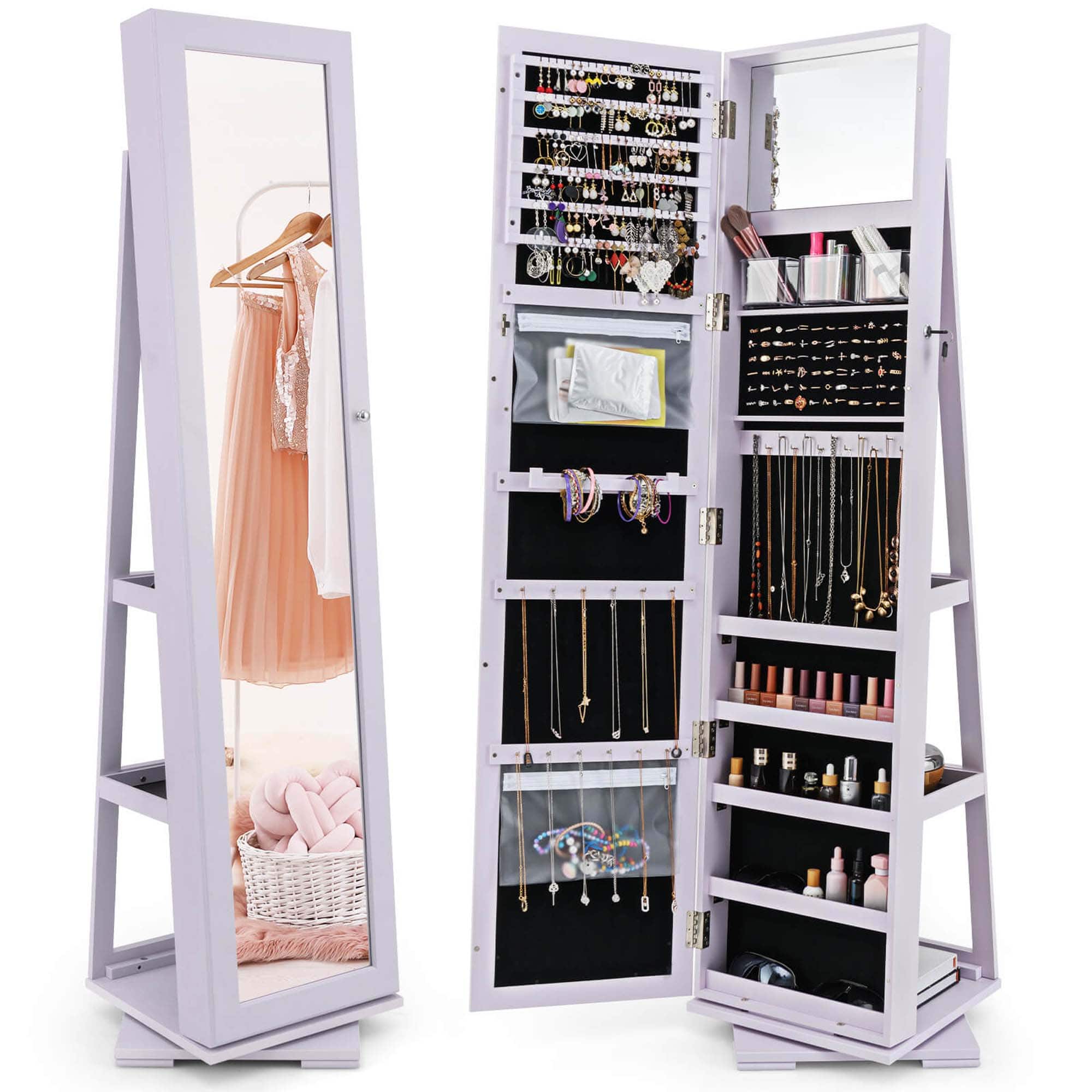 Costway - 360° Rotatable Jewelry Cabinet Armoire 2-in-1 Lockable Mirrored - Light Purple price history on PriceWatchPro