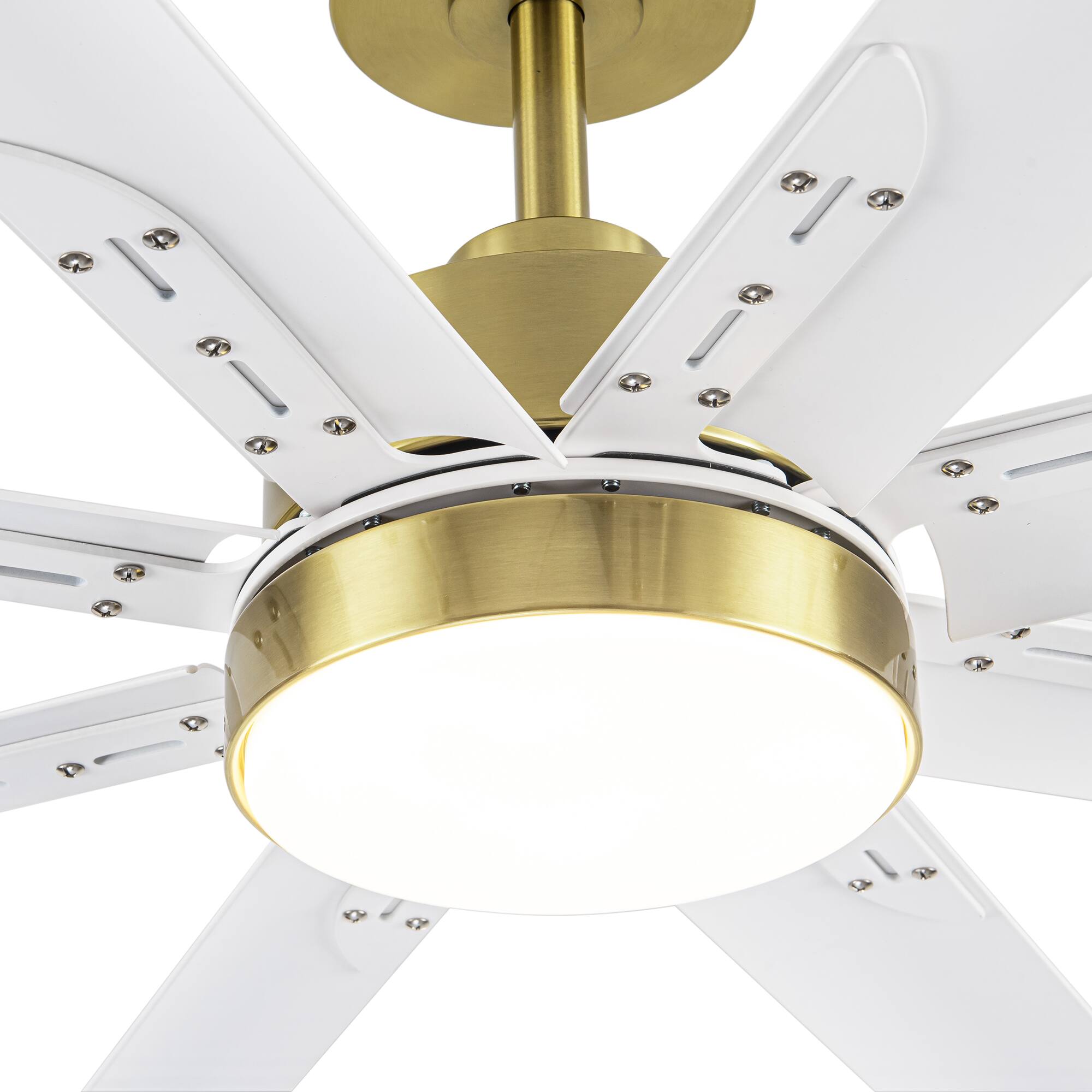Alt View 8. Breezary - 72-In Large Ceiling Fan with 8 Aluminum Blades, DC Motor, 6-Speed Remote with Timer, 2 Downrods, Light/No Light Option - Gold and White (With Light).