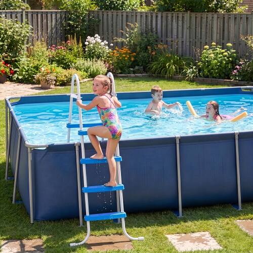 Alt View 7. Winado - 4-Step Swimming Pool Ladder Steel Frame 300lbs Capacity for Indoor Outdoor Above Ground Pools, Double-Sided Pool Stairs - White Frame & Blue Pedals.