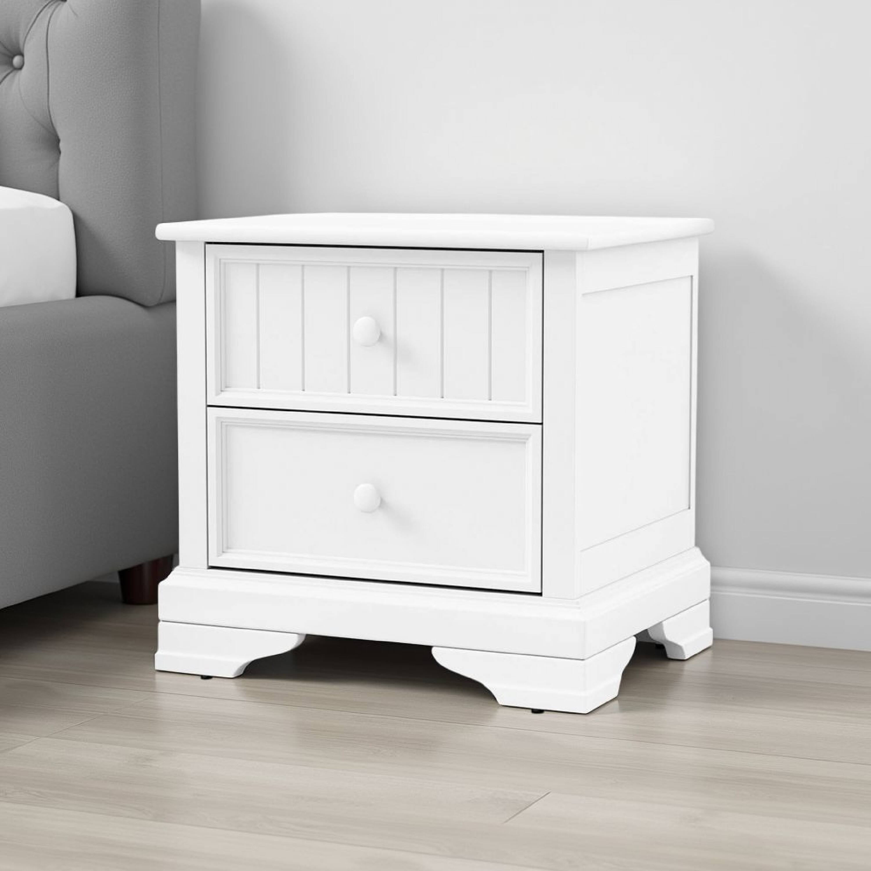Alt View 5. Manhattan Lane - Toli Nightstand 2 Drawers w Round Knobs,, 24 Inch - White.