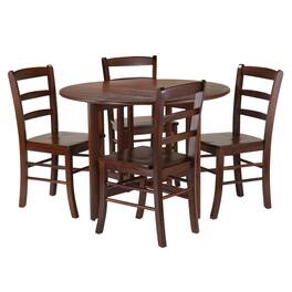 Winsome Wood - Alamo 5-Pc Round Drop Leaf Table with Ladder-back Chairs - Walnut