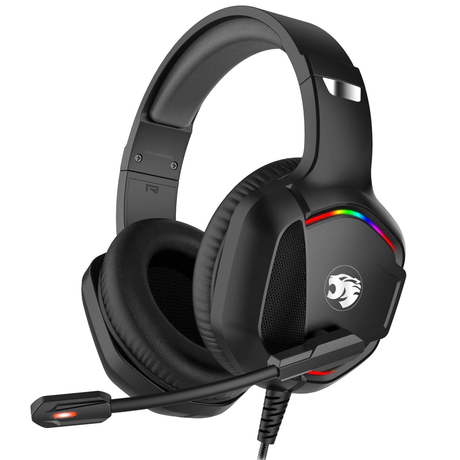 Front. PO3TICJUNKI3 - Gaming Headset With Microphone For Pc One Series X s Ps4 Ps5 Stereo Wi Noise Cancelling Over Headphones Mic - Black.