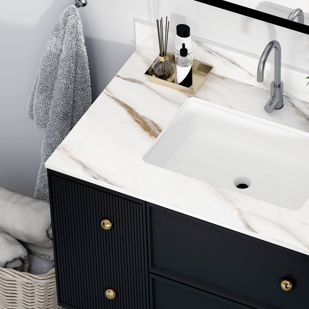 Back. Loheer - Loheer 37 inch marble vanity top Carrara white with veins - White.