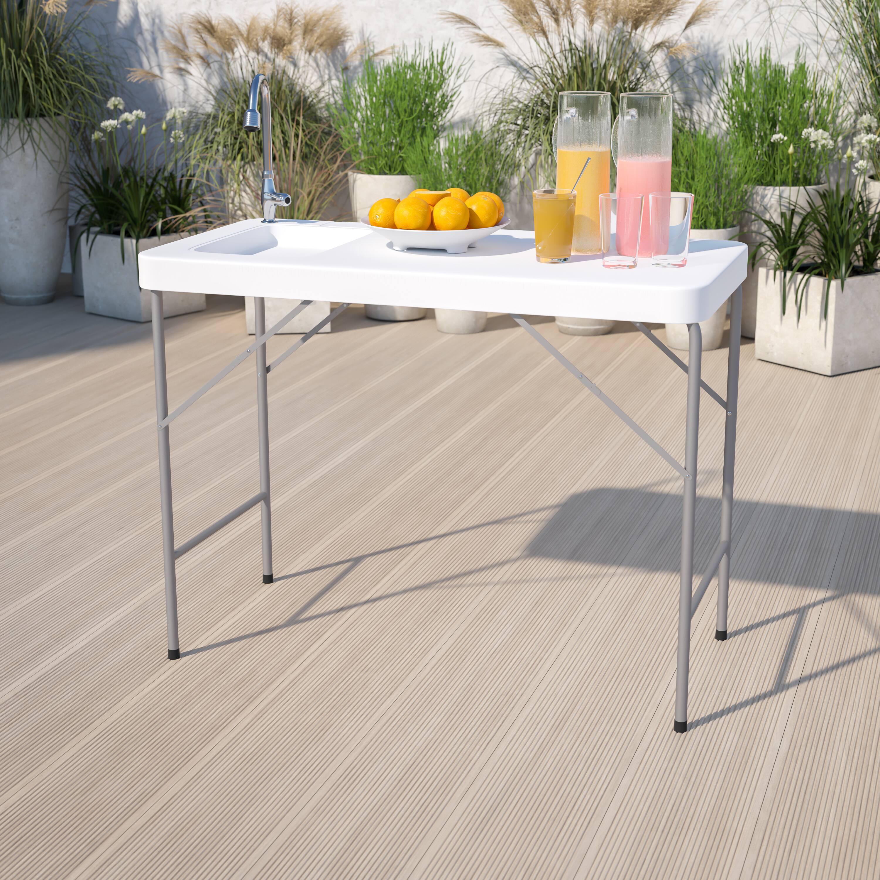 Alt View 1. Emma + Oliver - 4-Foot Portable Fish Cleaning Table / Outdoor Camping Table and Sink - Granite White.
