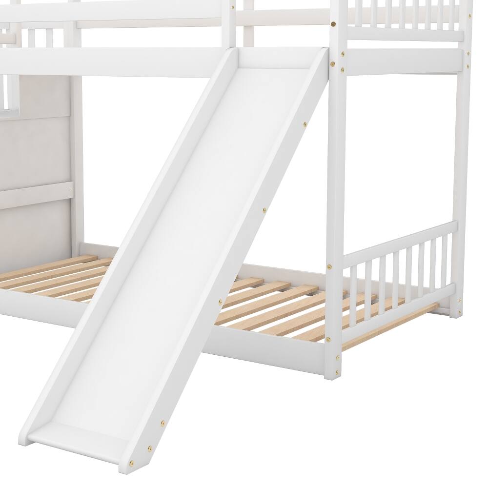 Alt View 6. Loheer - Loheer Twin Over Twin Bunk Bed with Slide Stairway White - White.