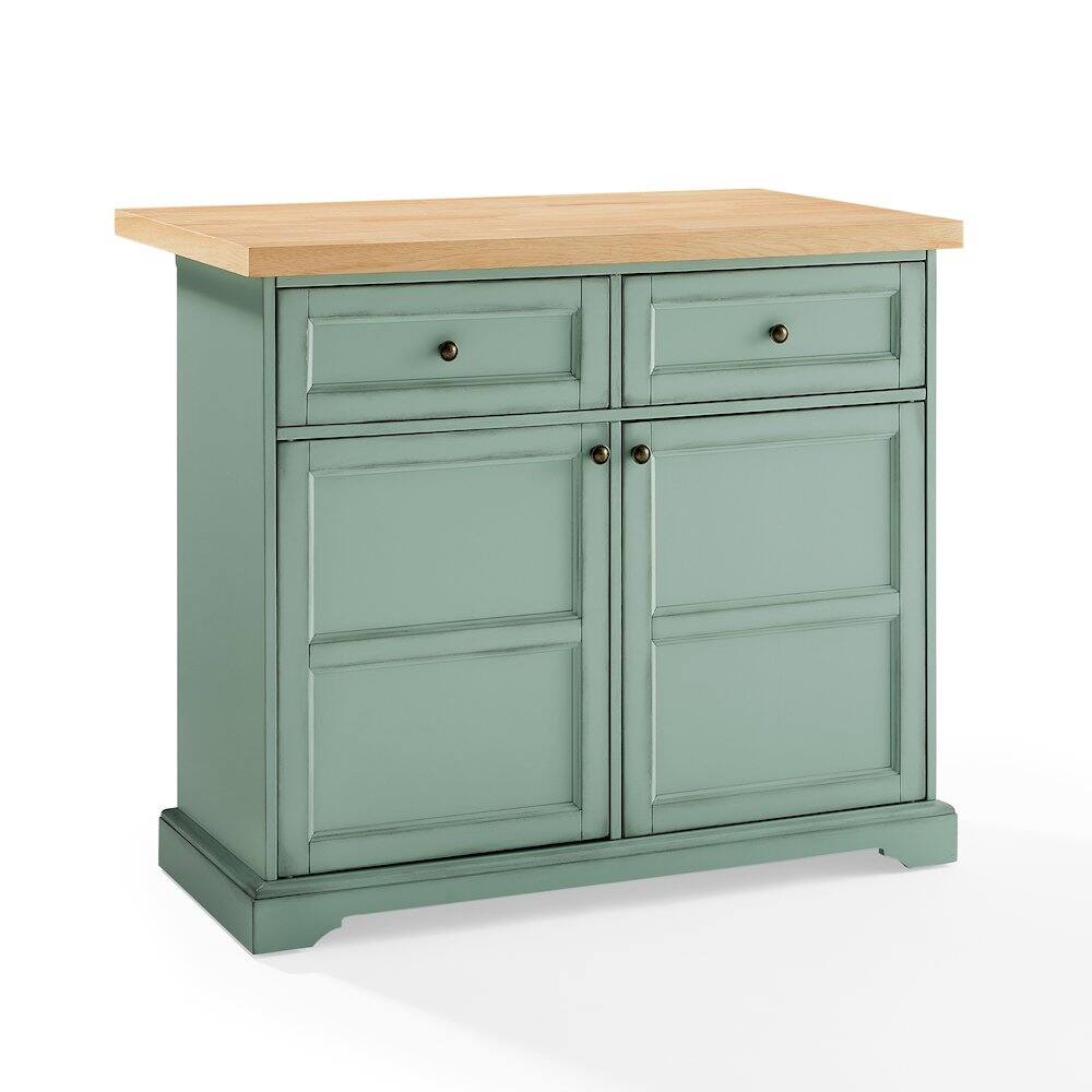 Alt View 4. Crosley Furniture - Holbrook Kitchen Island - Distressed Seafoam Blue.