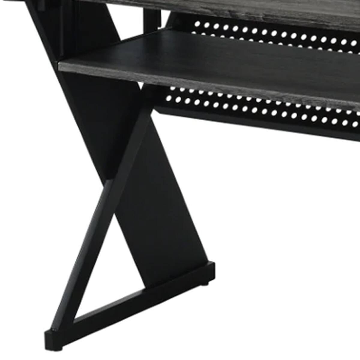 Back. Manhattan Lane - Tin 47 Inch Wood Music Desk Studio Station, Keyboard Tray, Shelves, Gray - Gray.