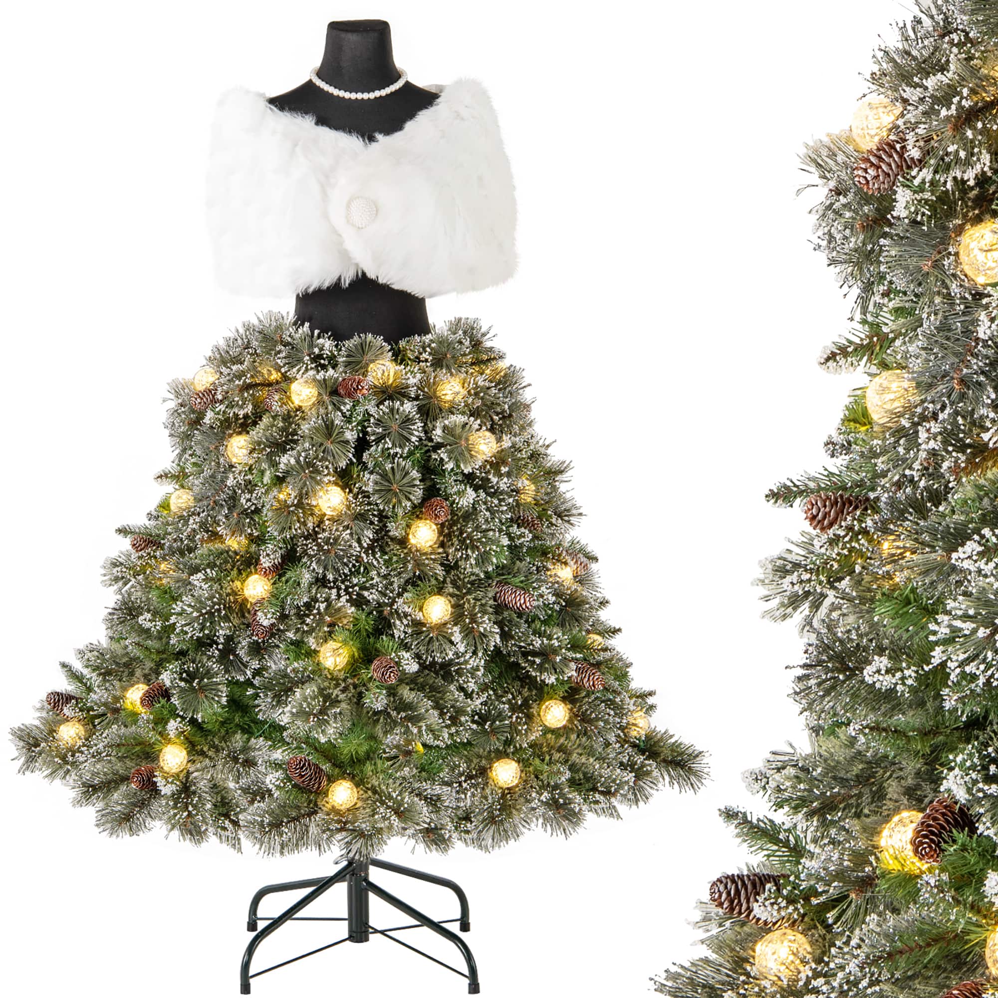 Gymax - 5 FT Artificial Mannequin Tree w/ 465 Branch Tips 50 Warm White LED Lights - Green, White